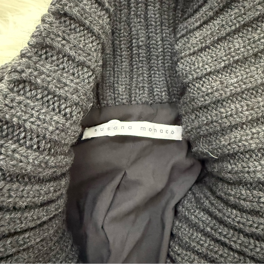 Susana Monaco Double Breasted Wool Long Coat Gray Ribbed Knit Collar - Picture 3 of 3